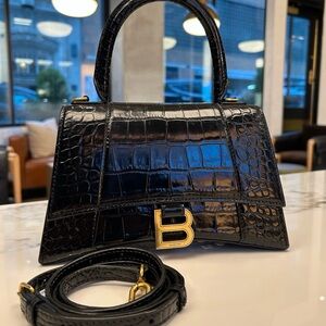 Black Crocodile Embossed Handbag